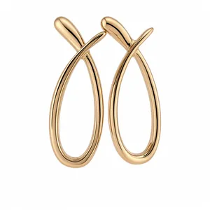 Minimalist gold-plated crossed loop stud earrings with a high-shine smooth finish