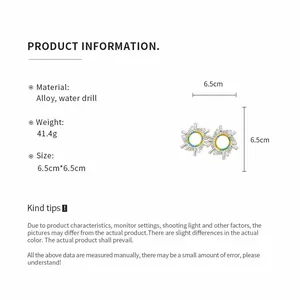 Détails du produit pour boucles d'oreilles rondes à strass avec dimensions et poids net.