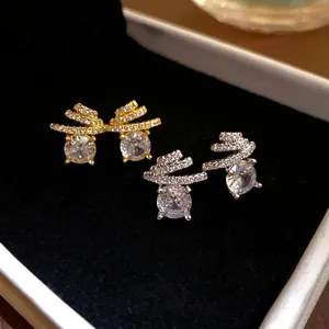Fashion Geometric Spiral Round Zirconia Stud Earrings For Women 925 Sterling Silver Post Copper Gold Plated Jewelry