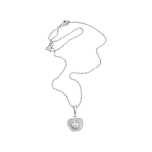 Elegante collana con ciondolo a mela cuore in zircone argento per donna, stile raffinato