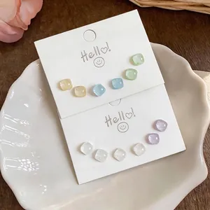 Elegantes pendientes de resina cuadrados color Morandi estilo terrón con aguja de plata