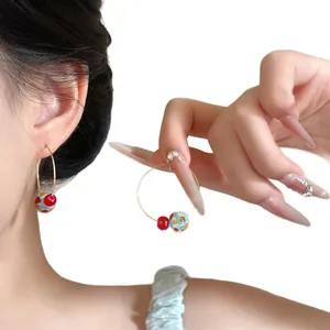 Summer dopamine style colorful bead hoop earrings for women, vibrant fashion accessory