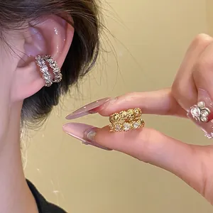 Vintage Double Layer Zirconia Ear Cuffs Copper Heart Non Pierced Clip On Earrings For Women Luxurious Fashion Jewelry Accessories