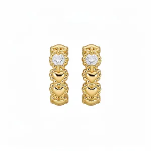 Elegant gold heart-shaped hoop ear clips with sparkling zircon accents for women