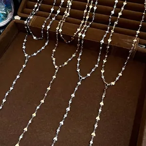 Collana a Doppio Strato con Cuore e Catena a Y Minimalista in Rame e Strass Placcata Oro Argento Elegante Gioiello Regalo Donna