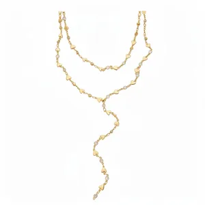 Collana a Y a doppio strato dorata con piccoli cuori e accenti di cristallo lucido