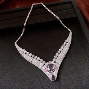 Detailed view of a luxury vintage-style 18k gold plated choker with purple zircon
