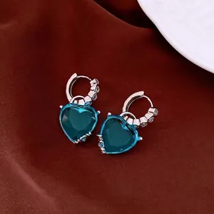 Elegant heart-shaped blue zircon hoop earrings in silver-toned luxury finish