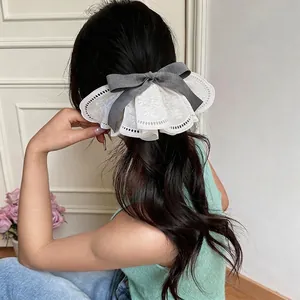 Korean Style Fabric Lace Trim Bow Duckbill Hair Clip For Women Sweet Elegant Embroidery Hair Accessory Niche Design Large Hair Grip