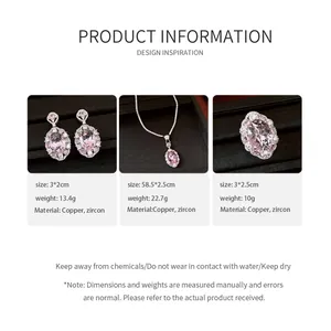 Detaillierte Informationen zum Schmuckset aus rosa Zirkon mit Halskette, Ohrringen und Ring.