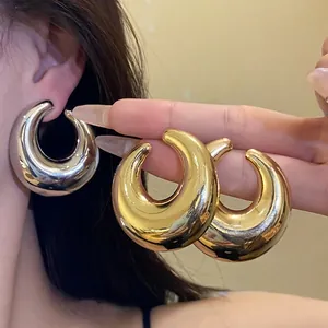 Orecchini a Bottone Metallici Ovali Cavi Vintage Per Donna Ferro Lucidato Perno in Argento Gioielli Per Pendolarismo