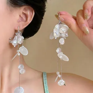 French Vintage Artificial Pearl Tassel Clip-on Earrings For Women Elegant No Piercing Alloy White Fringe Ear Clips Jewelry