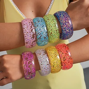 Dopamine Style Geometric Colorful Resin Bangle For Women Western Fashion Thick Resin Bracelet Jewelry Accessory