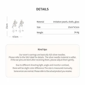 Detailed size and material specifications for French vintage imitation pearl tassel earrings