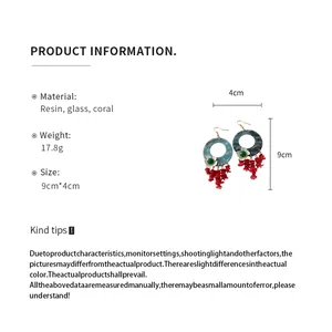 Detailed product info for Chinese style floral earrings with resin coral and size specs.