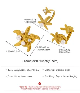 Dimensions et poids détaillés pour cet ensemble de bagues étoile de mer en acier.