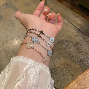 Elegant zircon and cat-eye stone flower butterfly charm bracelets set for women's jewelry