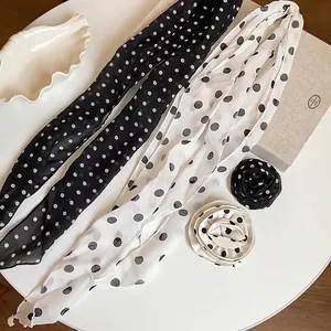 Vintage retro polka dot chiffon flower necklace and long scarf set with elegant design