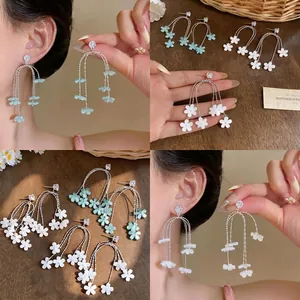 Frisch Harz Gänseblümchen Quaste Hängerohrringe Für Damen Mit 925 Sterlingsilber Ohrstecker-Stift Kupfer Strass Urlaubsstil Schmuck