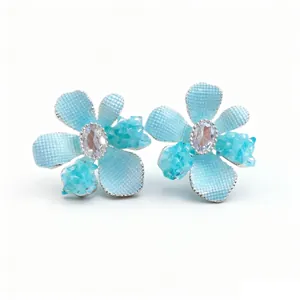 Elegant light blue zircon glass flower stud earrings with silver needles for women