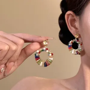 Orecchini a Bottone Retrò Lussuosi in Vetro Colorato e Strass Per Donna Orecchini a Cerchio Geometrici Placcati Oro Gioielli Resort