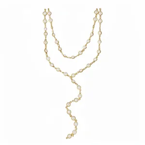 Elegant gold double-layer necklace with white acrylic glass beads in Y-shape