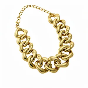 Elegant retro chunky gold plated chain necklace with adjustable extender clasp on white