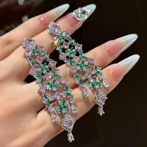 Luxury Heavy Duty Zirconia Flower Drop Earrings For Women Fashion Light Luxury Banquet Copper Inlaid Zirconia Jewelry Earrings