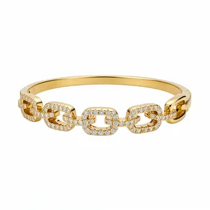 18K gold plated square hollow link bracelet with shimmering zircon stones for women