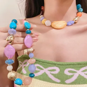 Colorful Bohemian acrylic beaded necklace with irregular geometric shapes for women