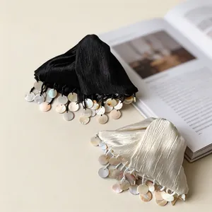 Elegant Pleated Satin Hair Claw Clip With Natural Shell Tassel Exquisite Niche Shark Clip Vacation Travel Hair Accessory