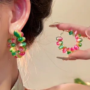 Vibrant marbled beaded hoop earrings for women stylish summer jewelry accessory