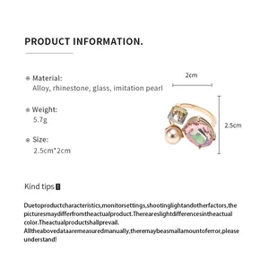 Detailed information showing size and material of the rhinestone pearl open ring