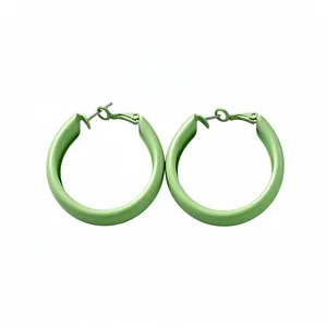 Stylish matte green spray-painted round hoop earrings with silver pins for women