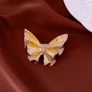 Vintage Palace Style 18K Gold Plated Butterfly Brooch For Women Elegant Copper Zirconia Inlaid Brooch Pin Fashion Accessory