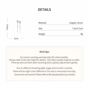 Détails des boucles d'oreilles rose cœur nœud pompon avec aiguille en argent 925.