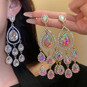 Vintage Legierung Strass Wassertropfen Quaste Ohrhänger Für Damen Elegante Silber Ohrringpfosten Luxus Party Schmuck