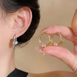 Französischer Stil Stern Zirkonia Creolen Minimalistisch Gold Silber Vergoldet Kupfer Huggie Ohrringe Schmuck Für Damen