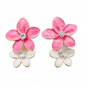 Orecchini a perno estivi a fiore in smalto con strass scintillanti rosa e bianchi