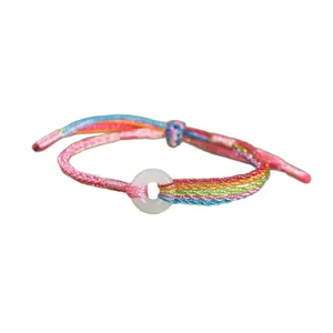 Bracciale in cordino colorato intrecciato a mano con fibbia bianca rotonda Ping'an