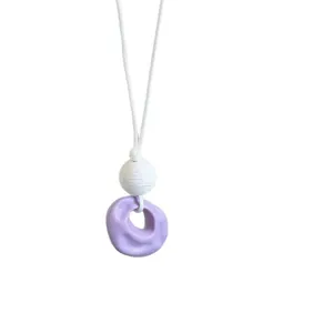 Korean style minimalist purple resin wrinkled round pendant necklace with white cord