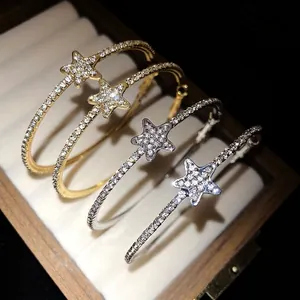Eleganti orecchini a cerchio a stella con strass scintillanti in una scatola di lusso.