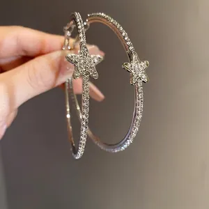 Eleganti orecchini a cerchio in argento con ciondolo a stella in strass per donne