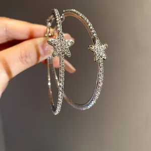 Vista dettagliata di orecchini a cerchio a stella in argento con zirconi scintillanti