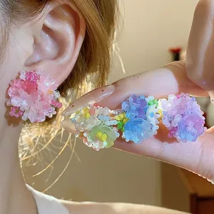 Boucles d'oreilles fleuries en perles de verre faites main style dopamine coloré