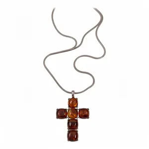 Minimalist resin cross pendant necklace with metallic snake chain