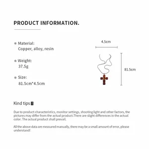 Resin cross pendant necklace specifications with material details and dimensions