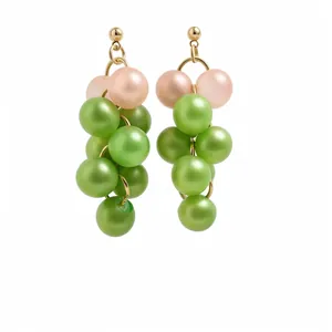 Colorful resin bead cluster earrings with sweet summer dopamine style grape pendant
