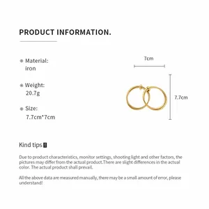Detailed dimension chart for minimalist gold-tone round iron hoop earrings