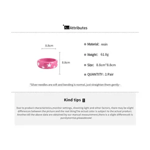 Tableau de spécifications montrant les détails d'un bracelet en résine rose à étoiles